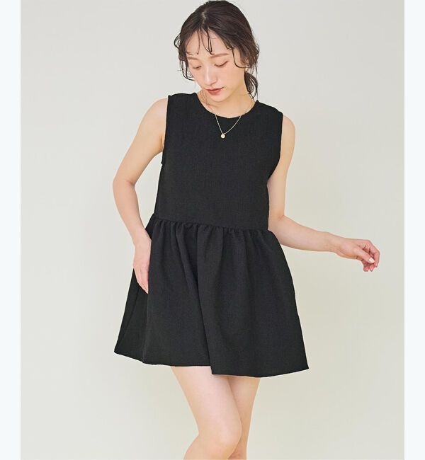 SEA DRESS「ノースリーブティアードチュニック/ラッシュガード」|コンビネゾン|ブラック