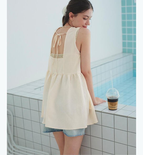 SEA DRESS「ノースリーブティアードチュニック/ラッシュガード」|コンビネゾン|オフホワイト