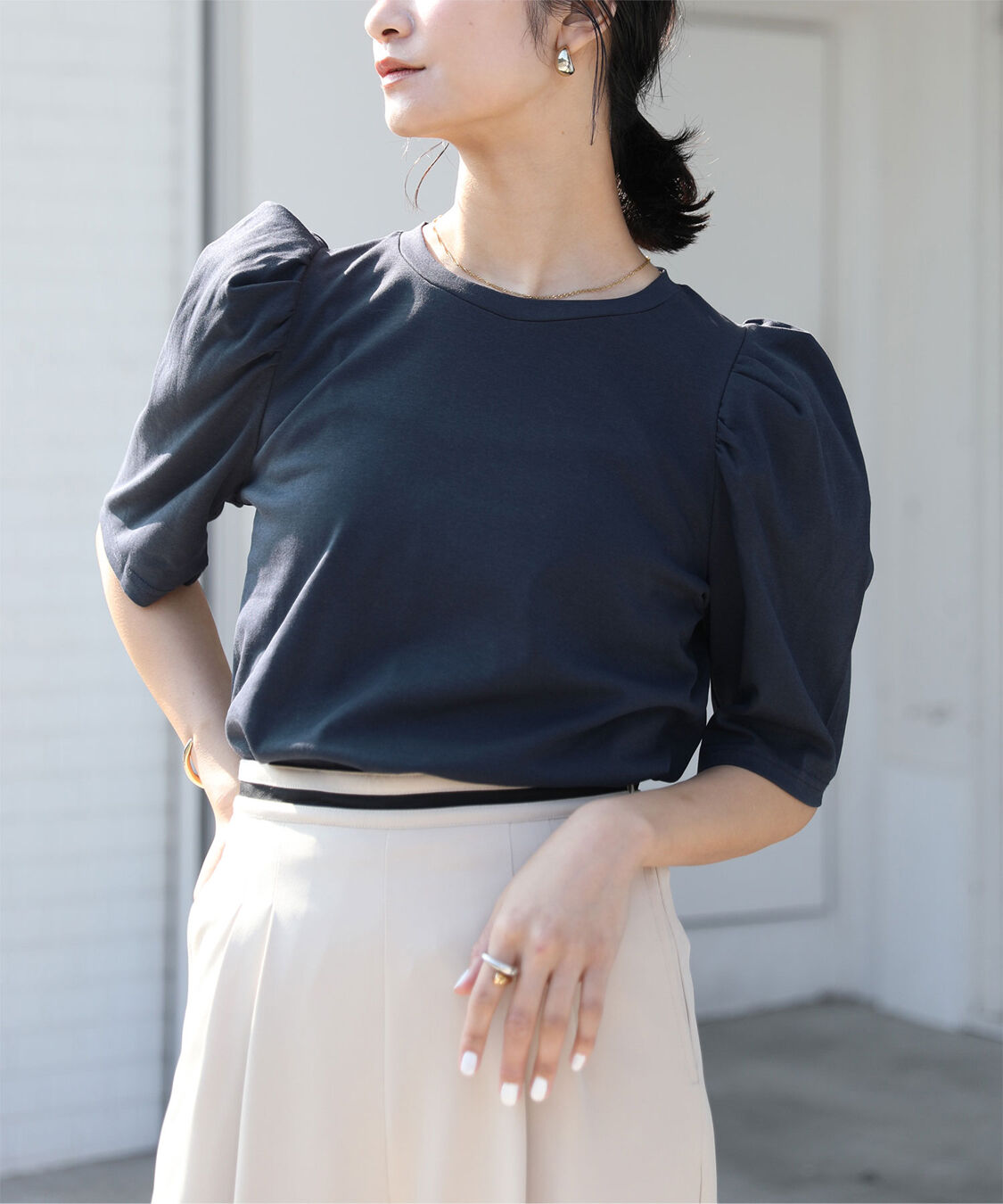 ur's「汗染み防止パフスリーブTシャツ」|Tシャツ・カットソー|ネイビー