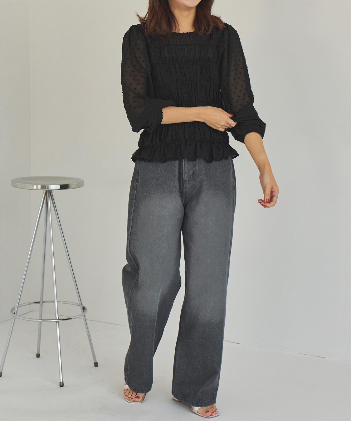 titivate「シアー楊柳ぽこぽこシャーリングトップス」|シャツ・ブラウス|