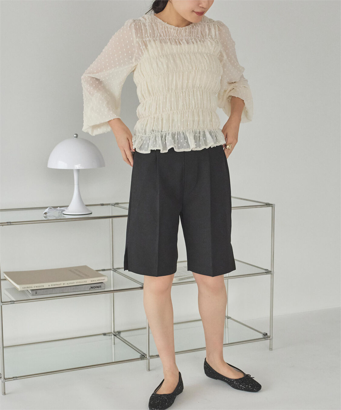 titivate「シアー楊柳ぽこぽこシャーリングトップス」|シャツ・ブラウス|