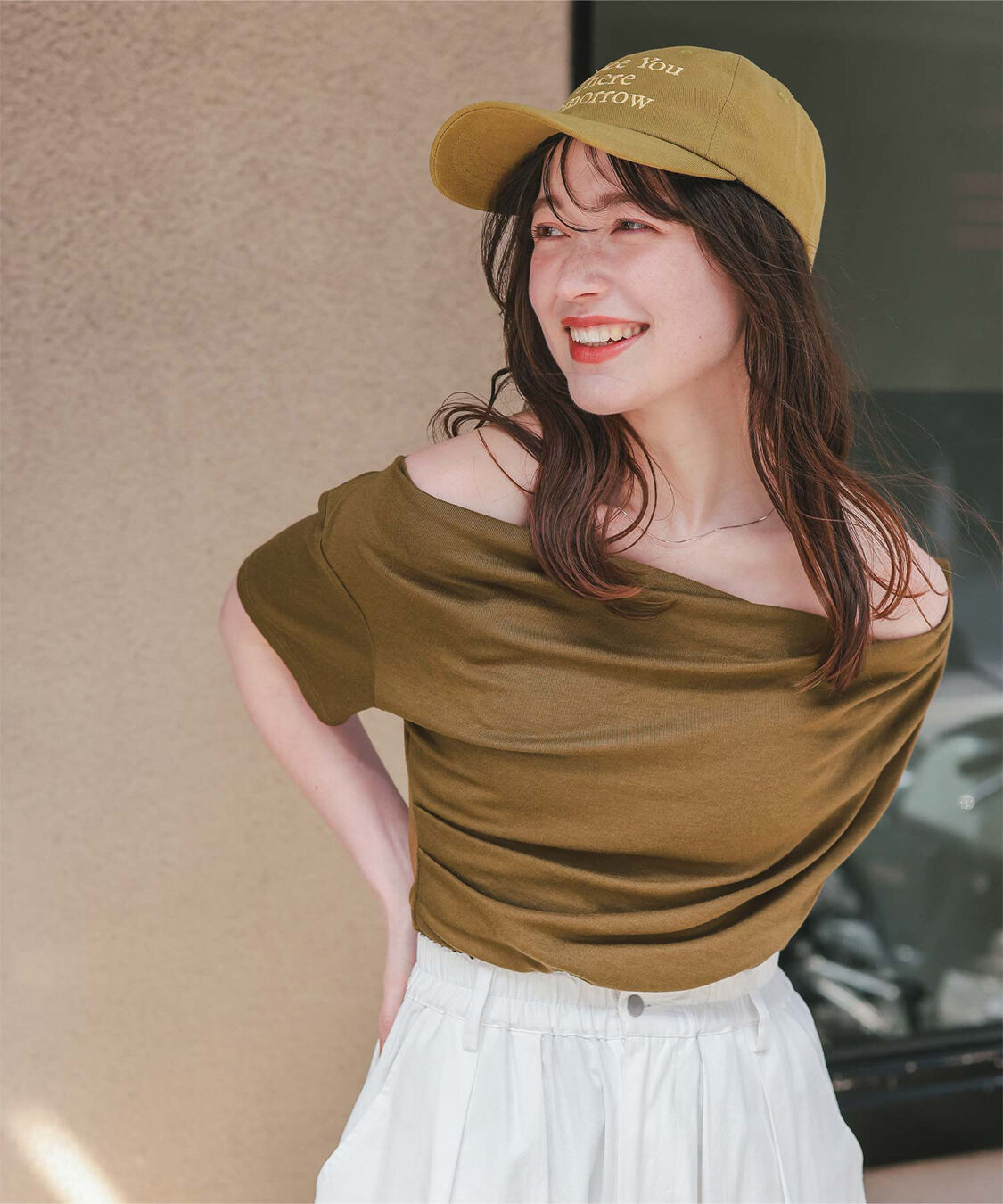 titivate「オフショルダーハーフスリーブTシャツ」|Tシャツ・カットソー|オリーブ