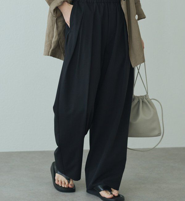  「【新色追加】ツータックウエストゴムストレッチパンツ」|その他|ブラック