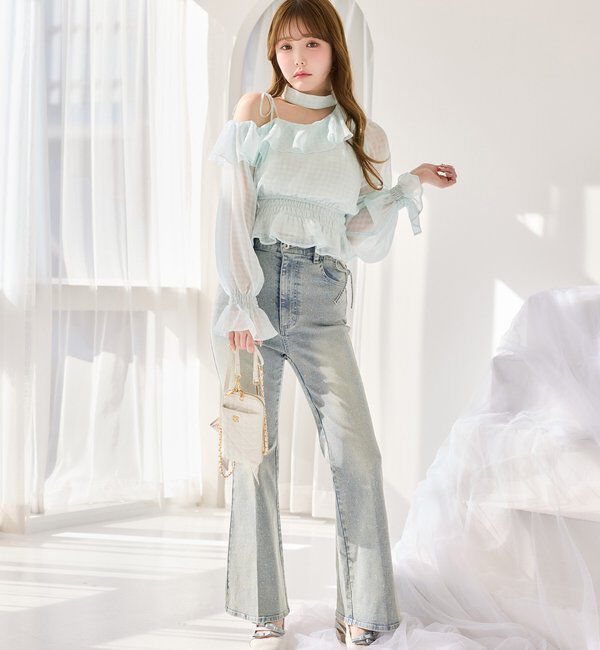  「サイドカットレースフレアデニム」|その他|