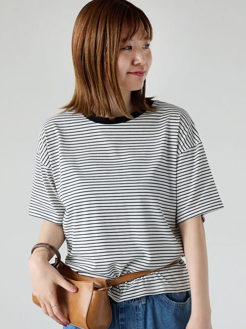 Lugnoncure「【接触冷感】細ボーダーTシャツ」|Tシャツ・カットソー|オフホワイト