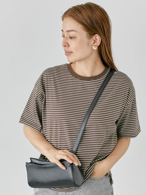 Lugnoncure「【接触冷感】細ボーダーTシャツ」|Tシャツ・カットソー|ブラウン