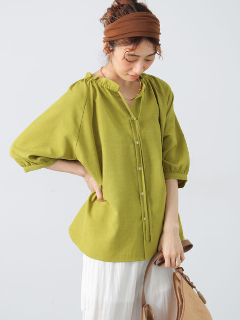 Lugnoncure「【接触冷感】麻調フリル衿ブラウス」|シャツ・ブラウス|