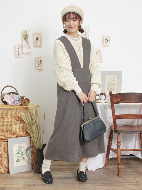 Samansa Mos2「ツイードライクジャンパースカート」|ワンピース|チャコールグレー