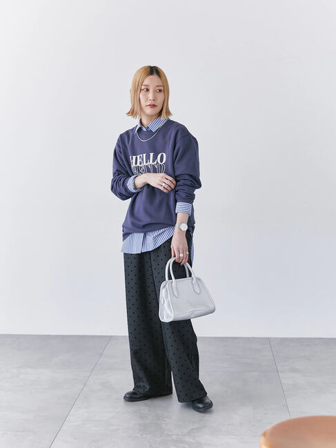 Samansa Mos2 blue「裏毛ロゴスウェット」|Tシャツ・カットソー|