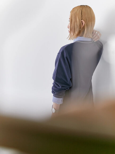 Samansa Mos2 blue「裏毛ロゴスウェット」|Tシャツ・カットソー|