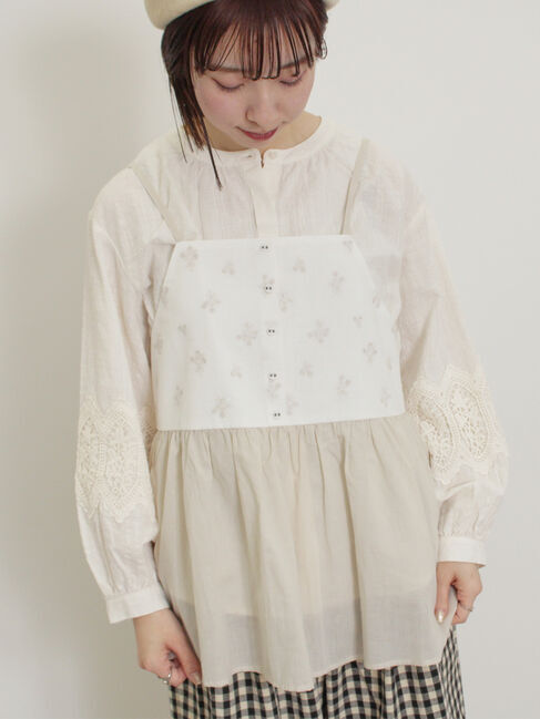 Samansa Mos2「バイカラー花刺繍ビスチェ」|シャツ・ブラウス|オフホワイト