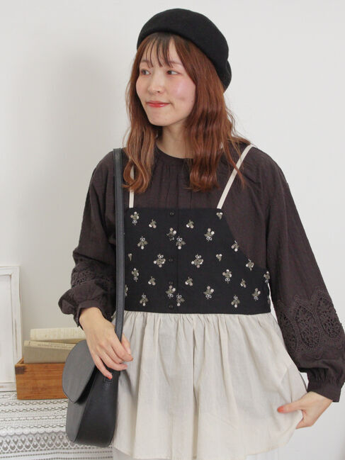 Samansa Mos2「バイカラー花刺繍ビスチェ」|シャツ・ブラウス|