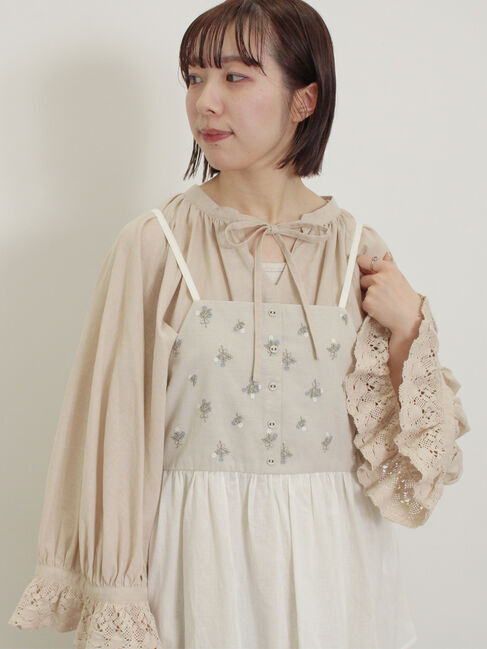 Samansa Mos2「バイカラー花刺繍ビスチェ」|シャツ・ブラウス|ベージュ