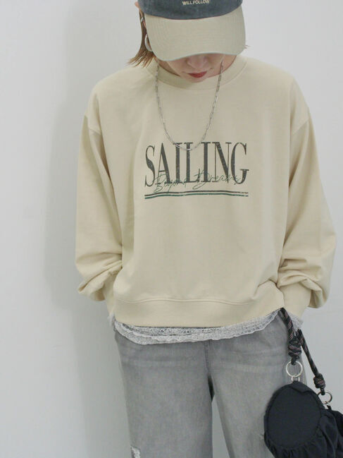 Samansa Mos2 blue「ミニ裏毛アソートプリントプルオーバー」|Tシャツ・カットソー|