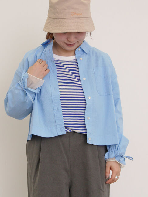 Samansa Mos2「キャンディースリーブショート丈シャツ」|シャツ・ブラウス|ブルー