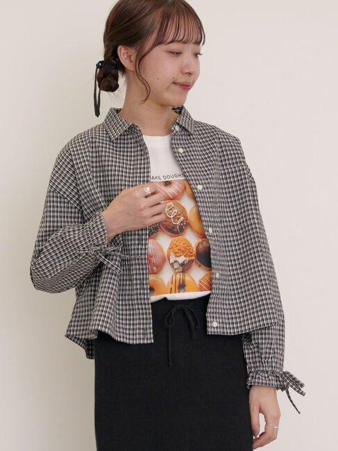 Samansa Mos2「キャンディースリーブショート丈シャツ」|シャツ・ブラウス|ブラック