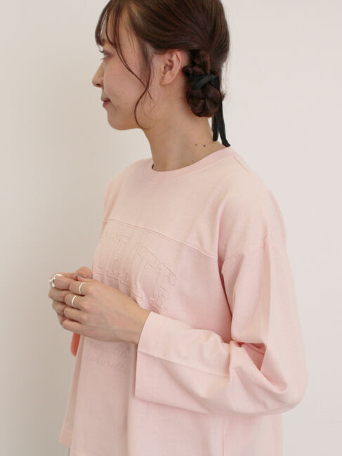 Samansa Mos2「ピグメント加工ロゴ刺繍ロングTシャツ」|Tシャツ・カットソー|