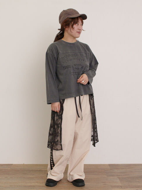 Samansa Mos2「ピグメント加工ロゴ刺繍ロングTシャツ」|Tシャツ・カットソー|