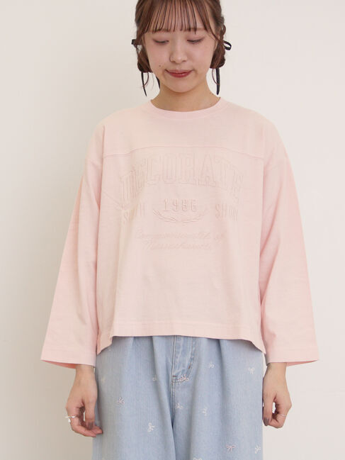 Samansa Mos2「ピグメント加工ロゴ刺繍ロングTシャツ」|Tシャツ・カットソー|