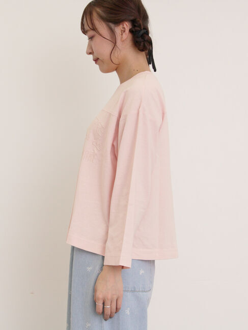 Samansa Mos2「ピグメント加工ロゴ刺繍ロングTシャツ」|Tシャツ・カットソー|