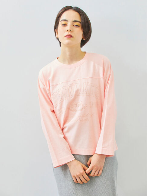 Samansa Mos2「ピグメント加工ロゴ刺繍ロングTシャツ」|Tシャツ・カットソー|