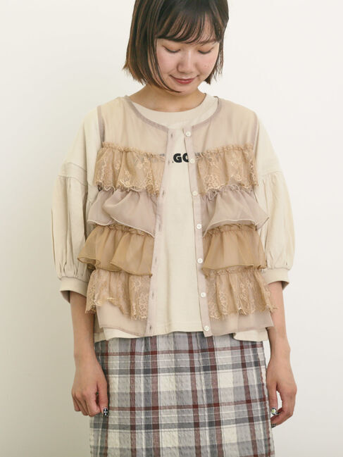 Samansa Mos2「異素材フリルベスト」|ダウンベスト・ベスト|