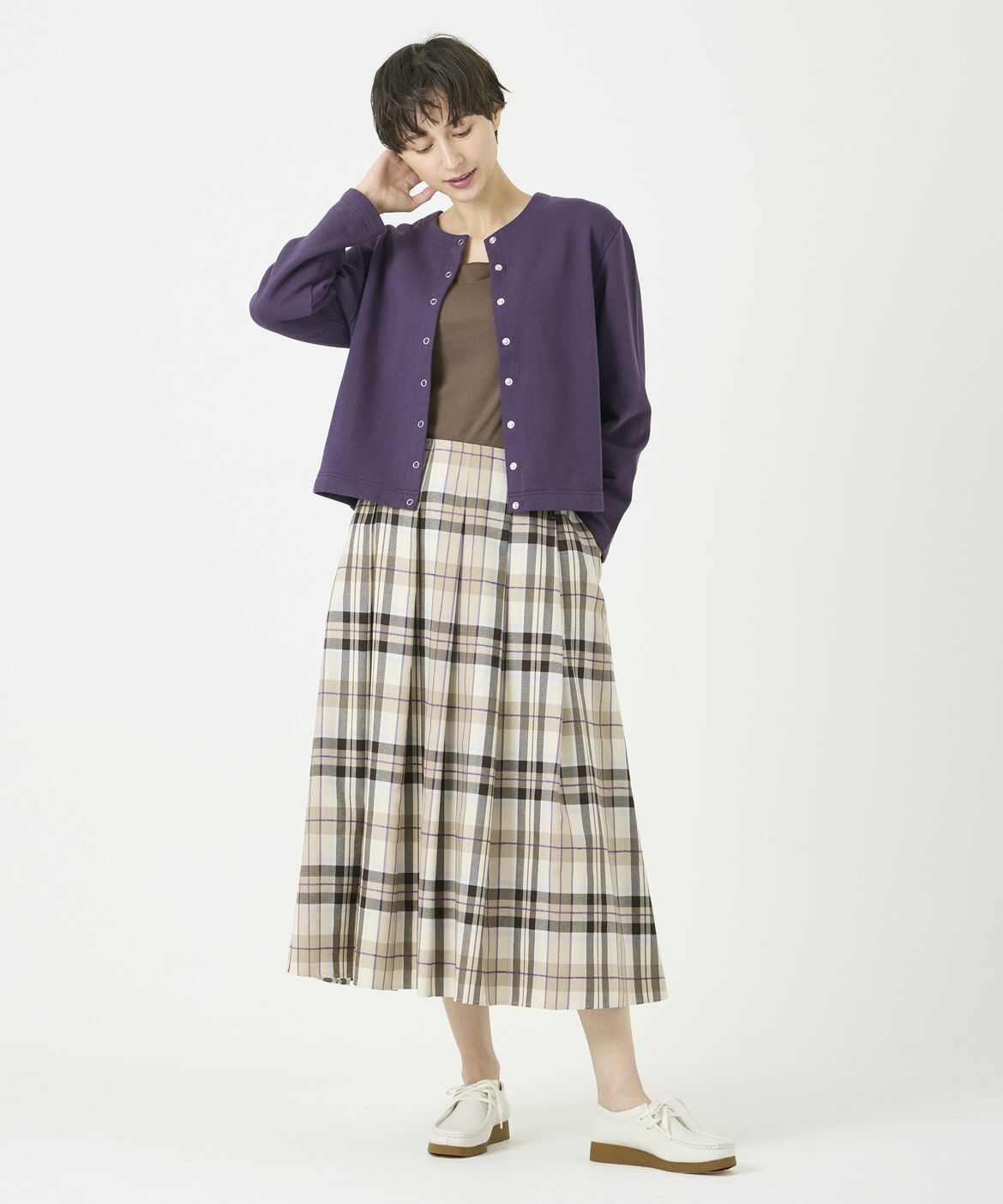 I.T.'S international「タックフレアロングチェックスカート」|スカート|ベージュ2