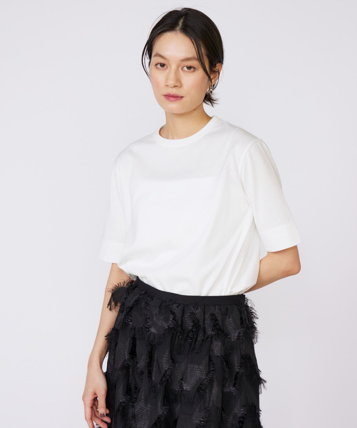 INED「《大きいサイズ》サイドスリットデザインTシャツ」|Tシャツ・カットソー|ホワイト