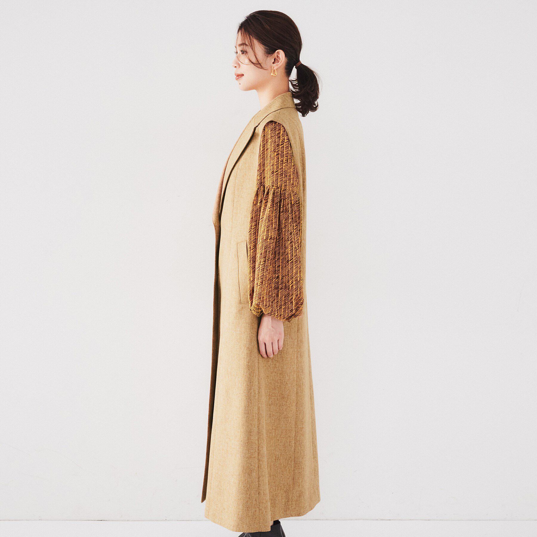 UNTITLED「【ツイードライク/セットアップ可】メランジ ロングジレ」|ベスト・ジレ|