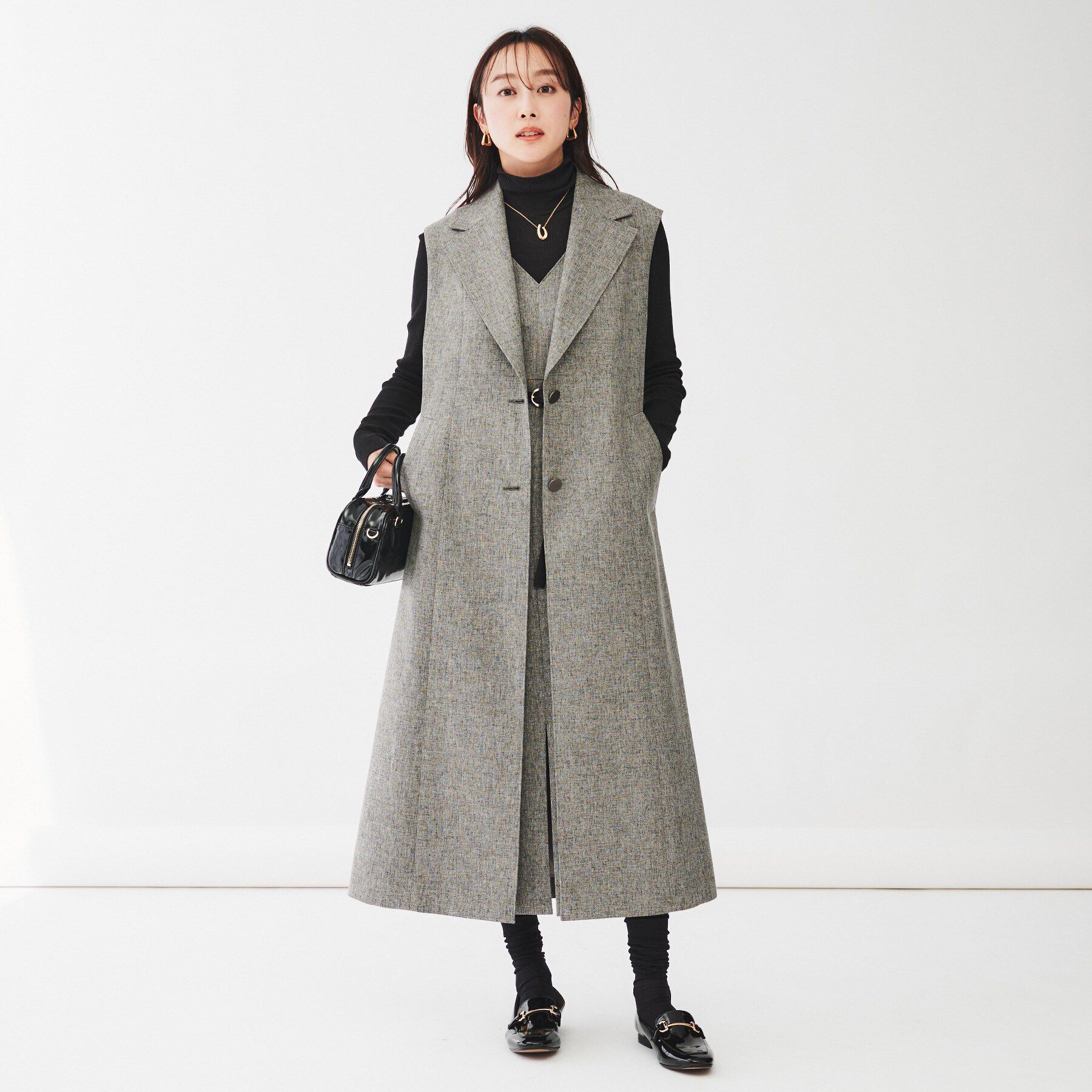 UNTITLED「【ツイードライク/セットアップ可】メランジ ロングジレ」|ベスト・ジレ|