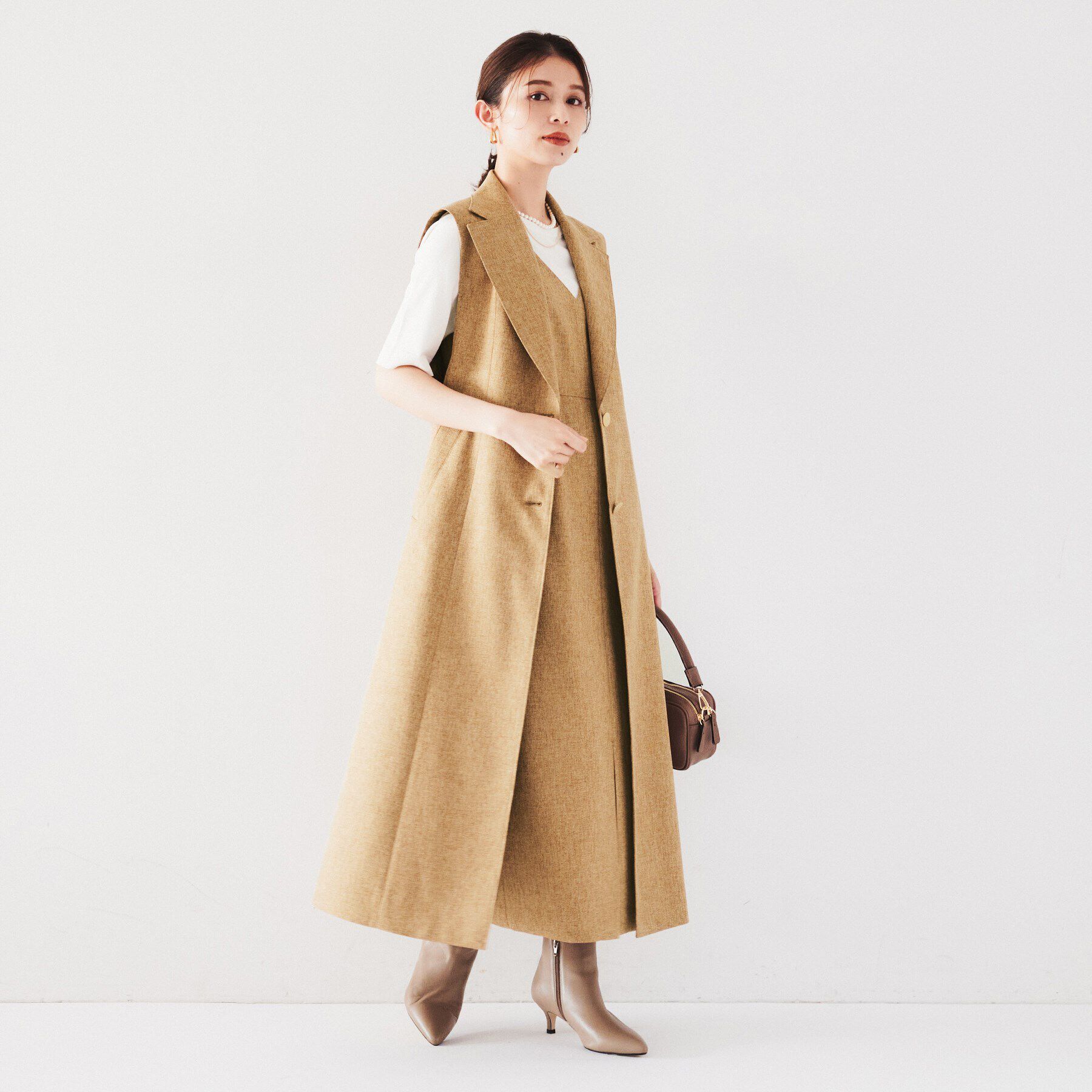 UNTITLED「【ツイードライク/セットアップ可】メランジ ロングジレ」|ベスト・ジレ|