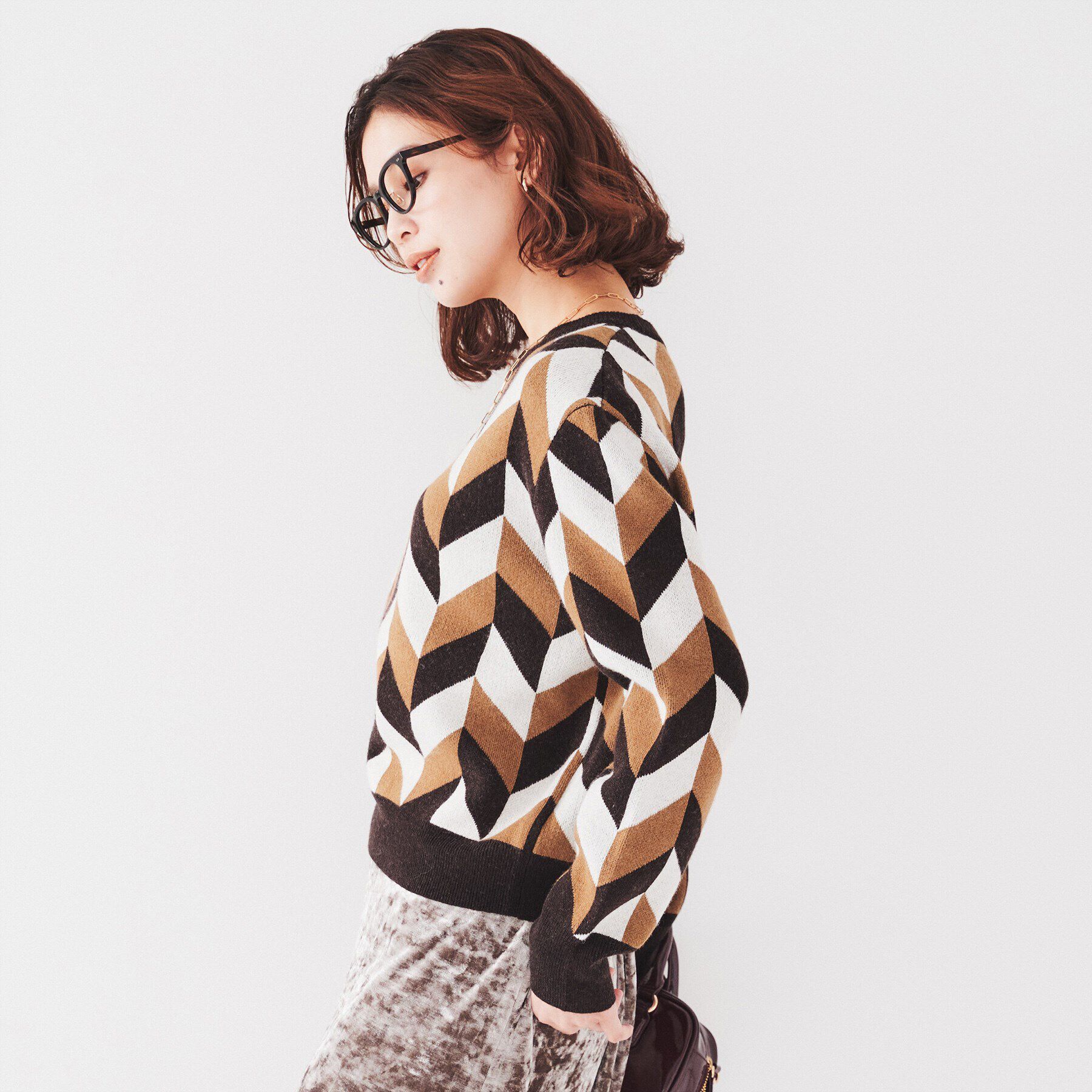 UNTITLED「【着映え/すっきり丈】ジオメトリック柄ジャカードニット」|ニット・セーター|