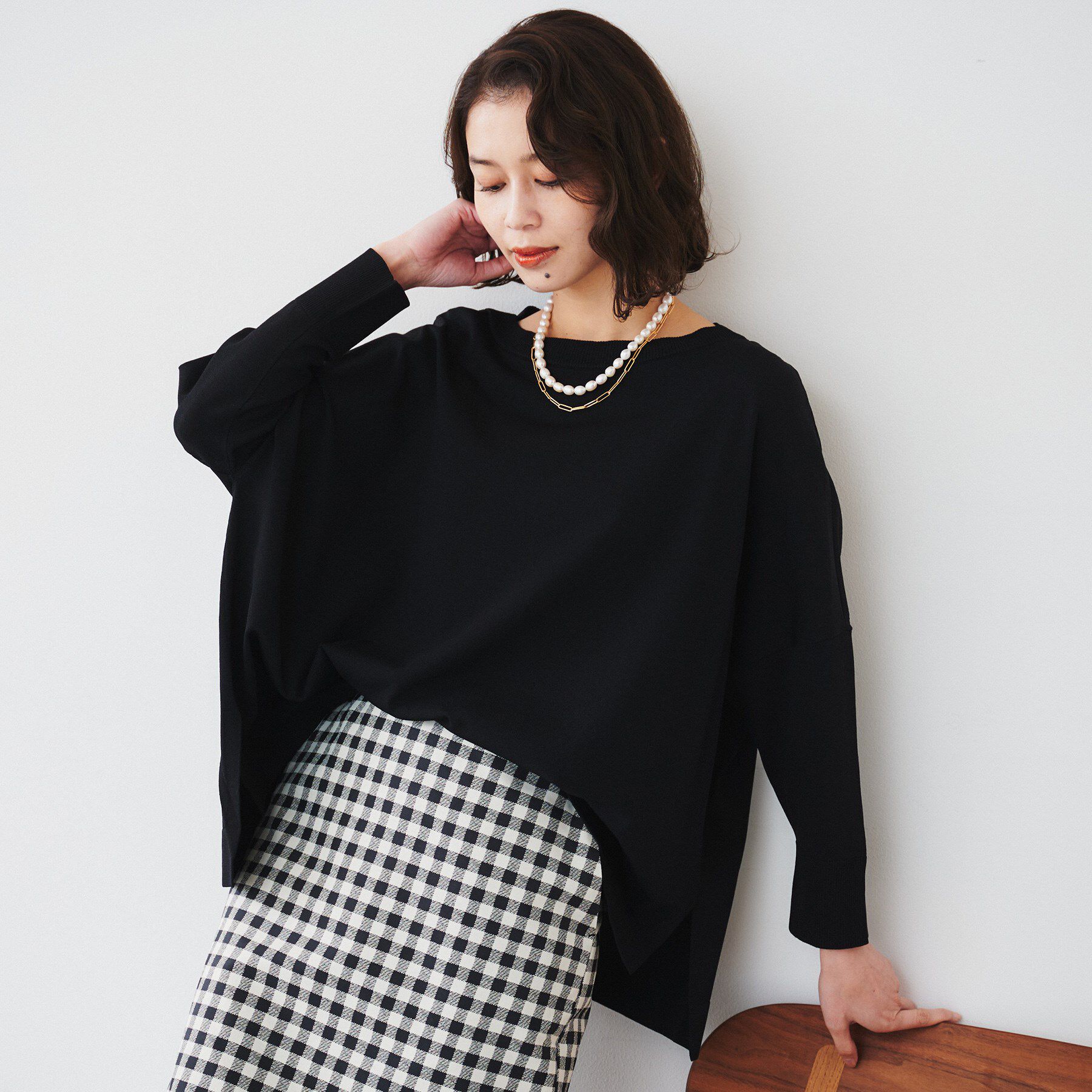 UNTITLED「【体型カバー/透けにくい】ワイドシルエットニット」|ニット・セーター|