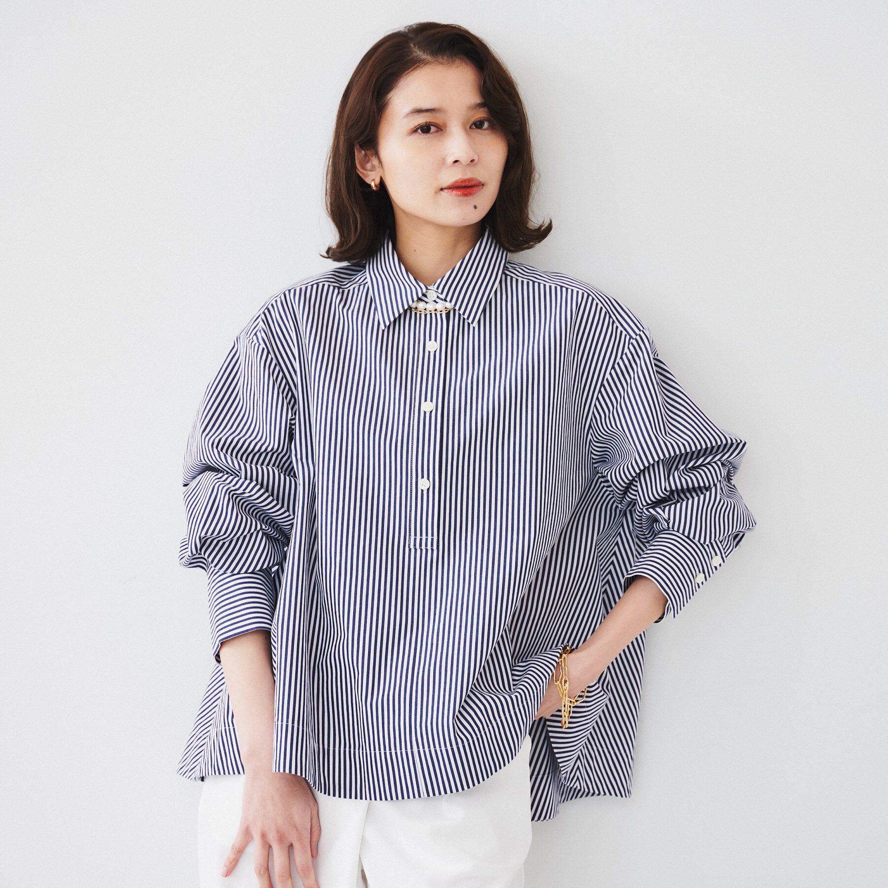 UNTITLED「【体型カバー】タイプライター テントシャツ」|シャツ・ブラウス|ネイビー(394)