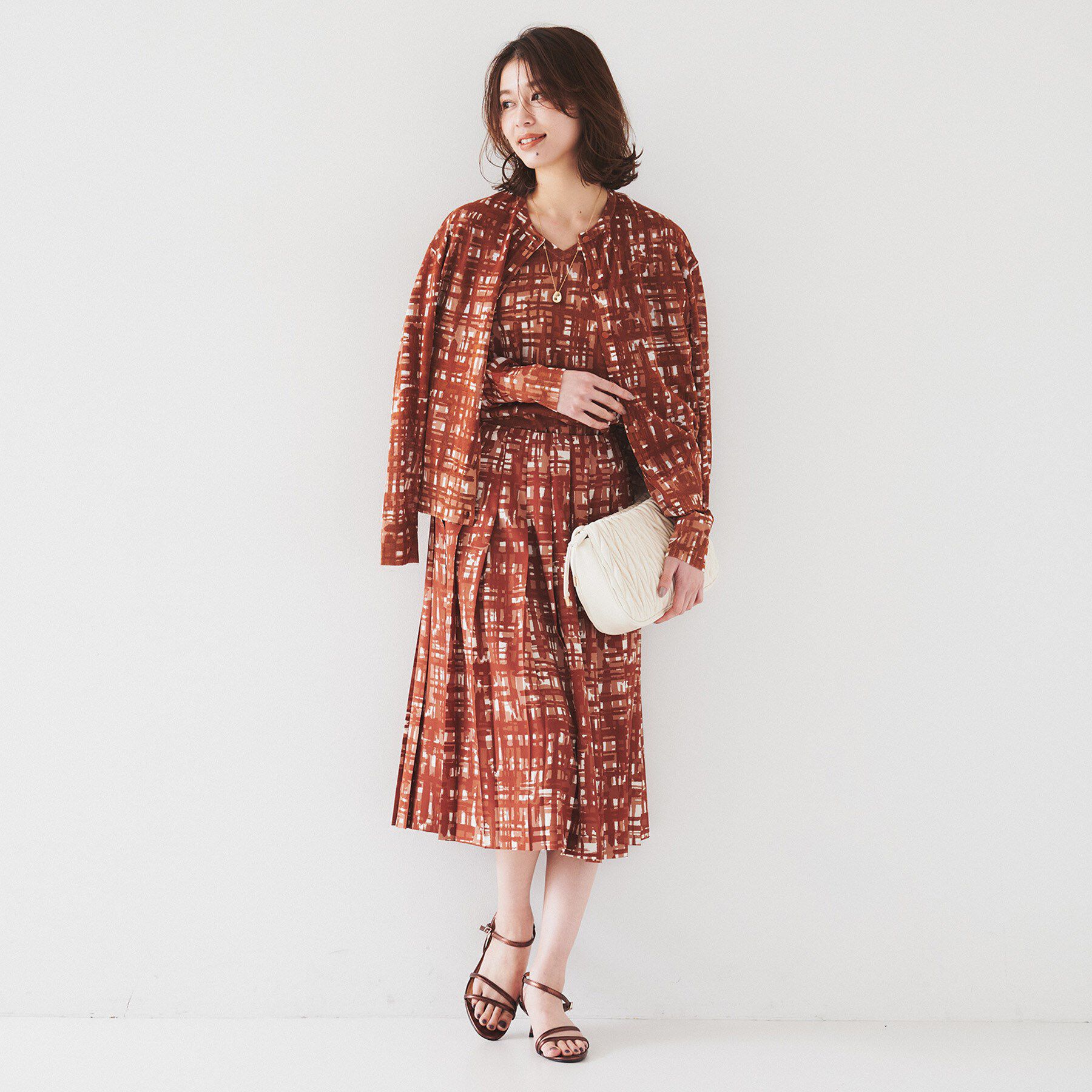 UNTITLED「【セットアップ可能/アンサンブル可能/シアー】チェックプリント プルオーバーニット」|ニット・セーター|