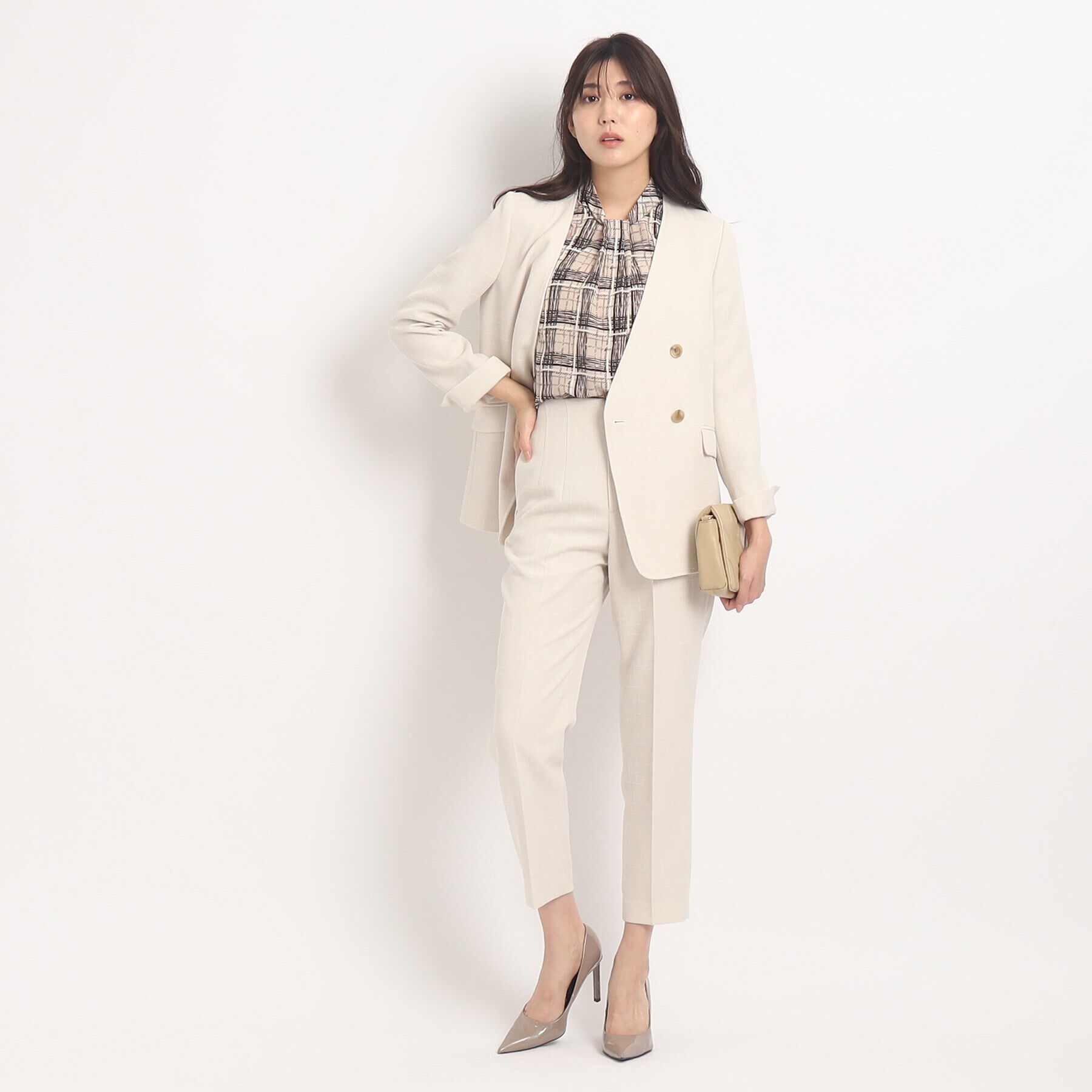 COUP DE CHANCE「【洗える】ノーカラーダブルジャケット」|ノーカラージャケット|