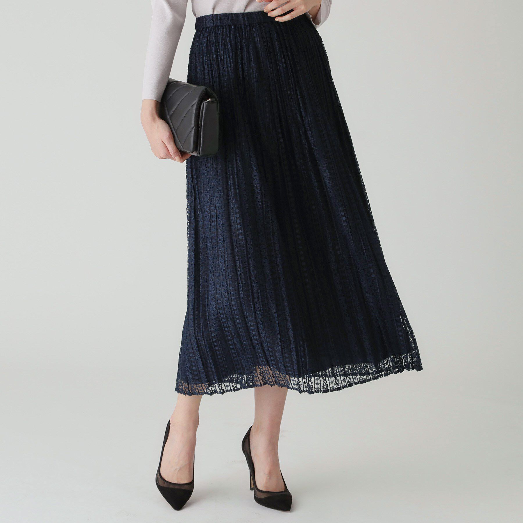 COUP DE CHANCE「【洗える】レース素材プリーツスカート」|スカート|ネイビー(094)