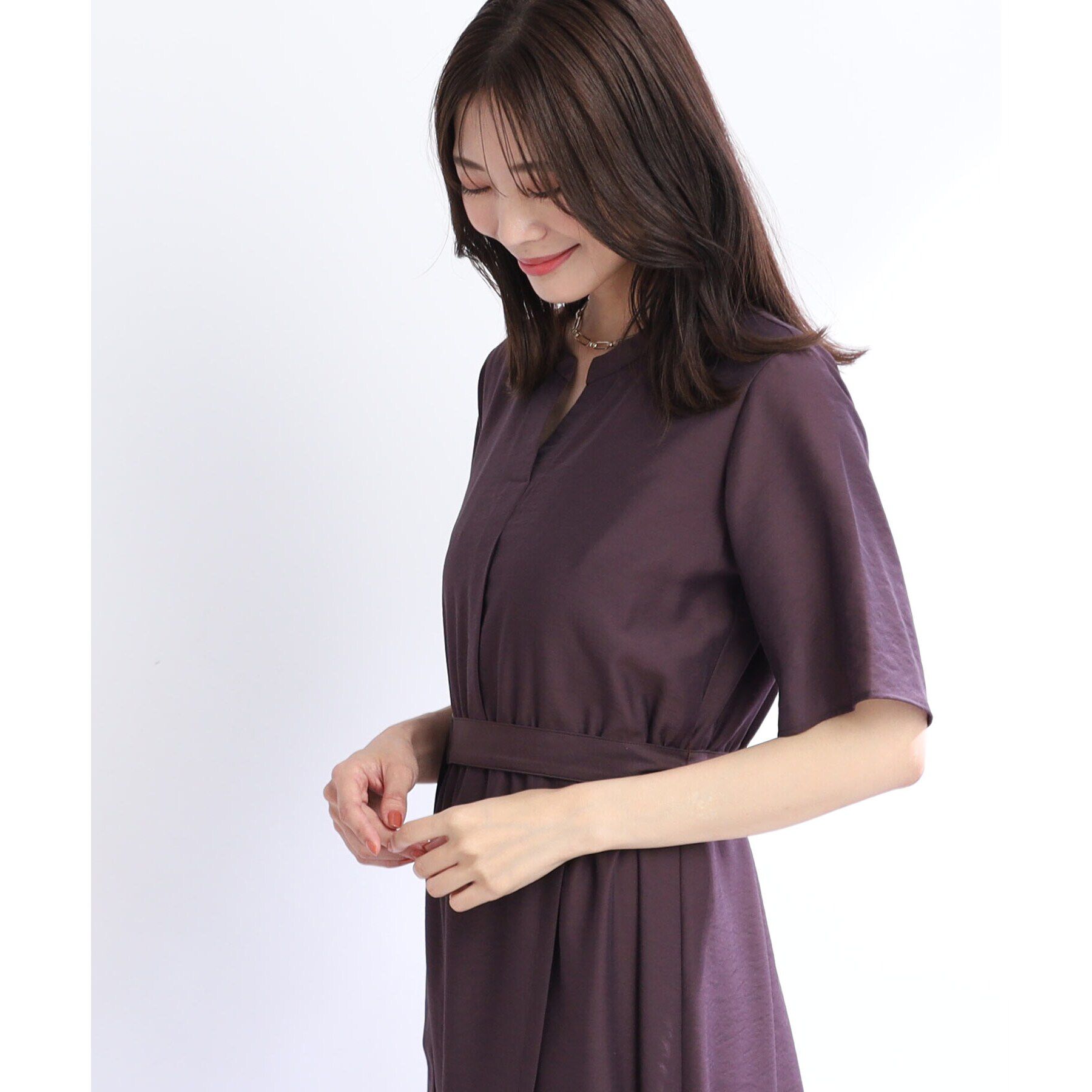 Reflect「【SALE／洗える／サッシュベルト付き】ラップ風デザインワンピース」|ワンピース|