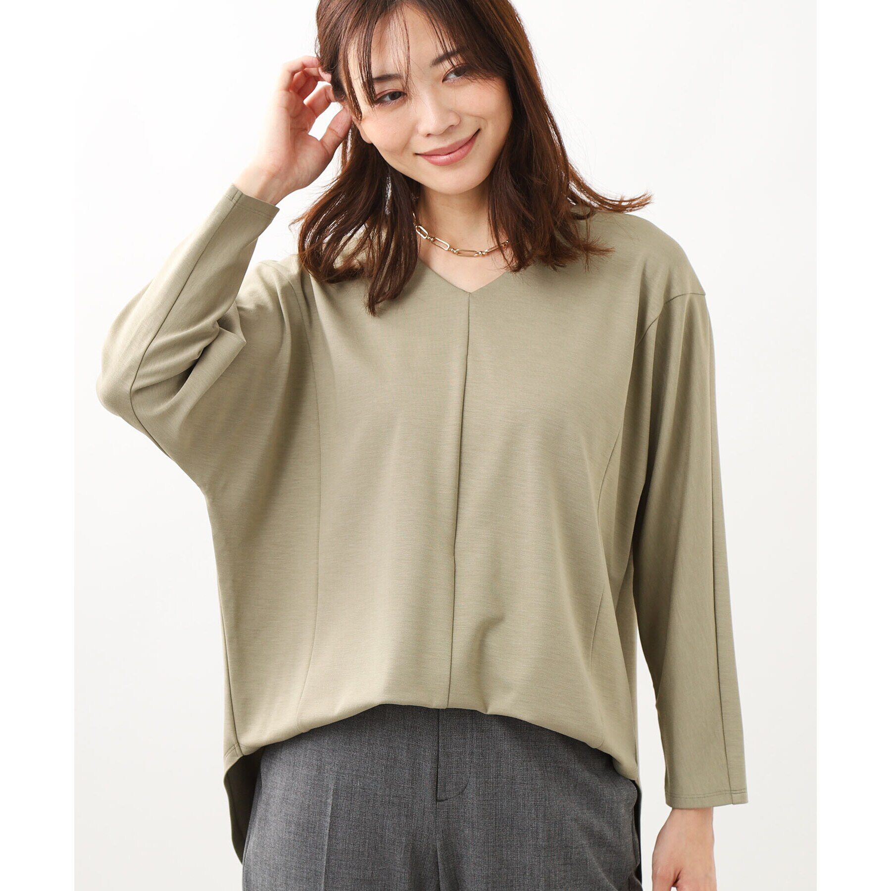 Reflect「【手洗い可】ドルマンスリーブプルオーバー」|Tシャツ・カットソー|オリーブグリーン(0