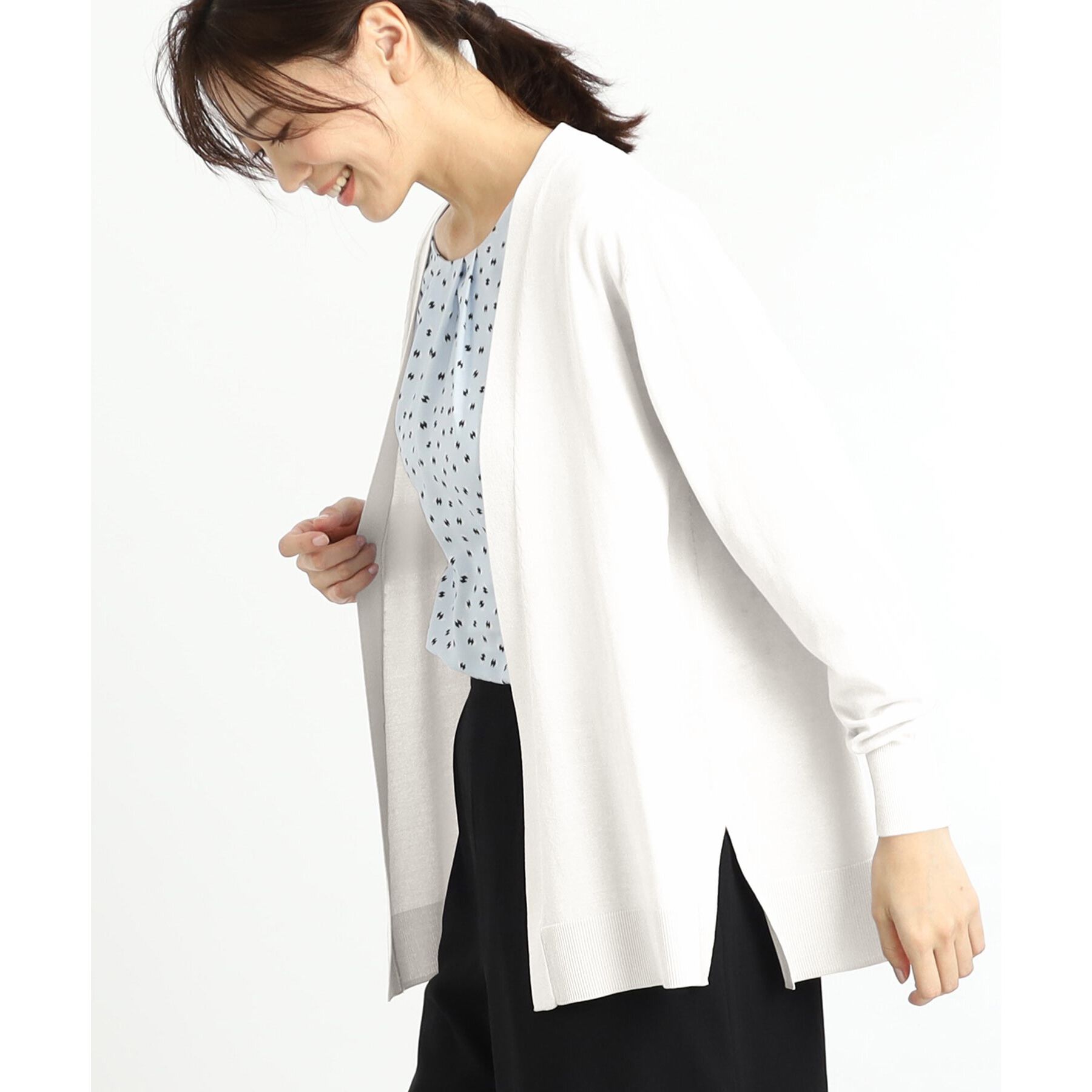 Reflect「【夏SALE／単品使いもできる】プリントブラウス着流しカーディガンニット」|カーディガン|