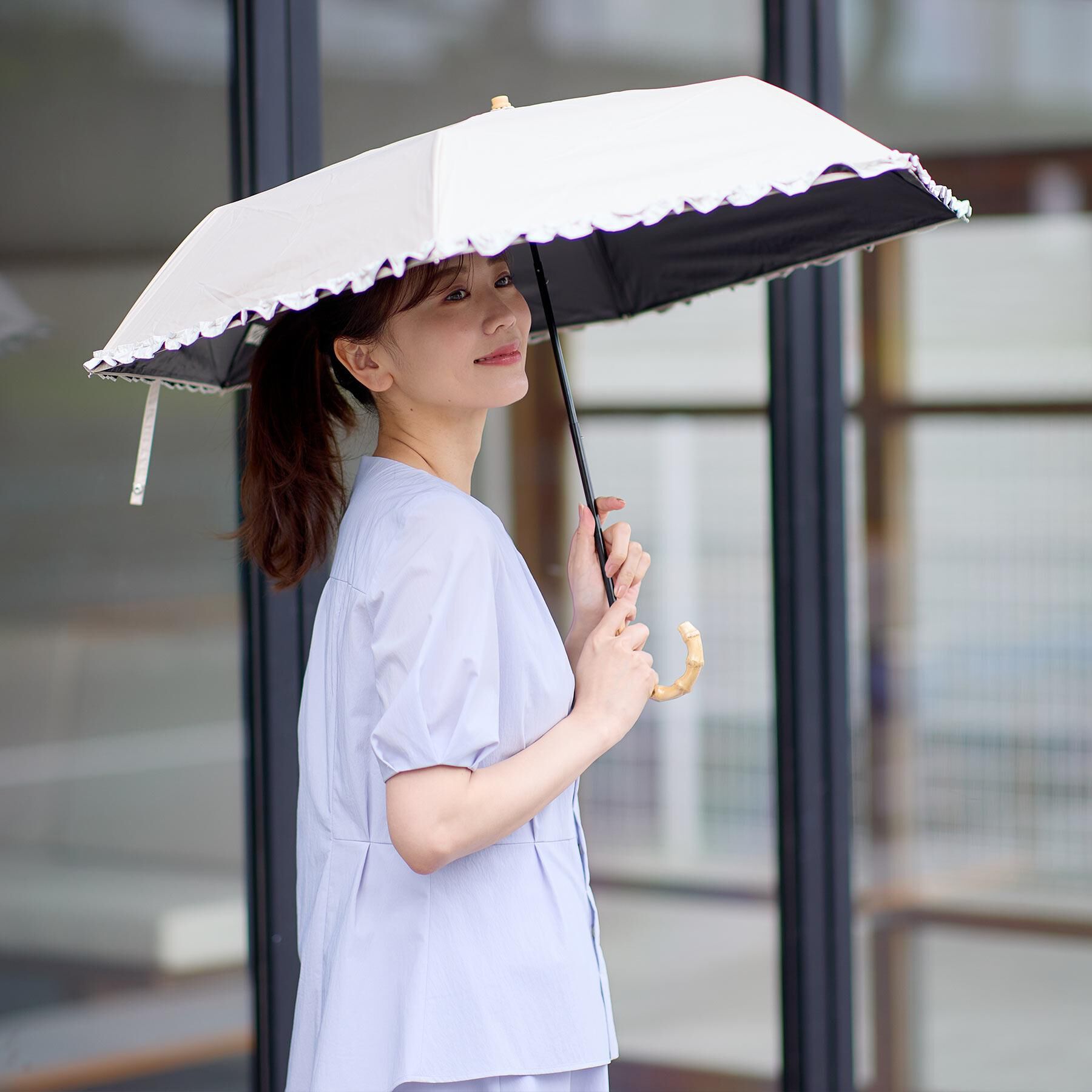 Reflect「【晴雨兼用／UVカット率100％／雨の日もおしゃれに◎】バイカラーフリルデザイン折りたたみ傘」|傘|グレージュ(550)