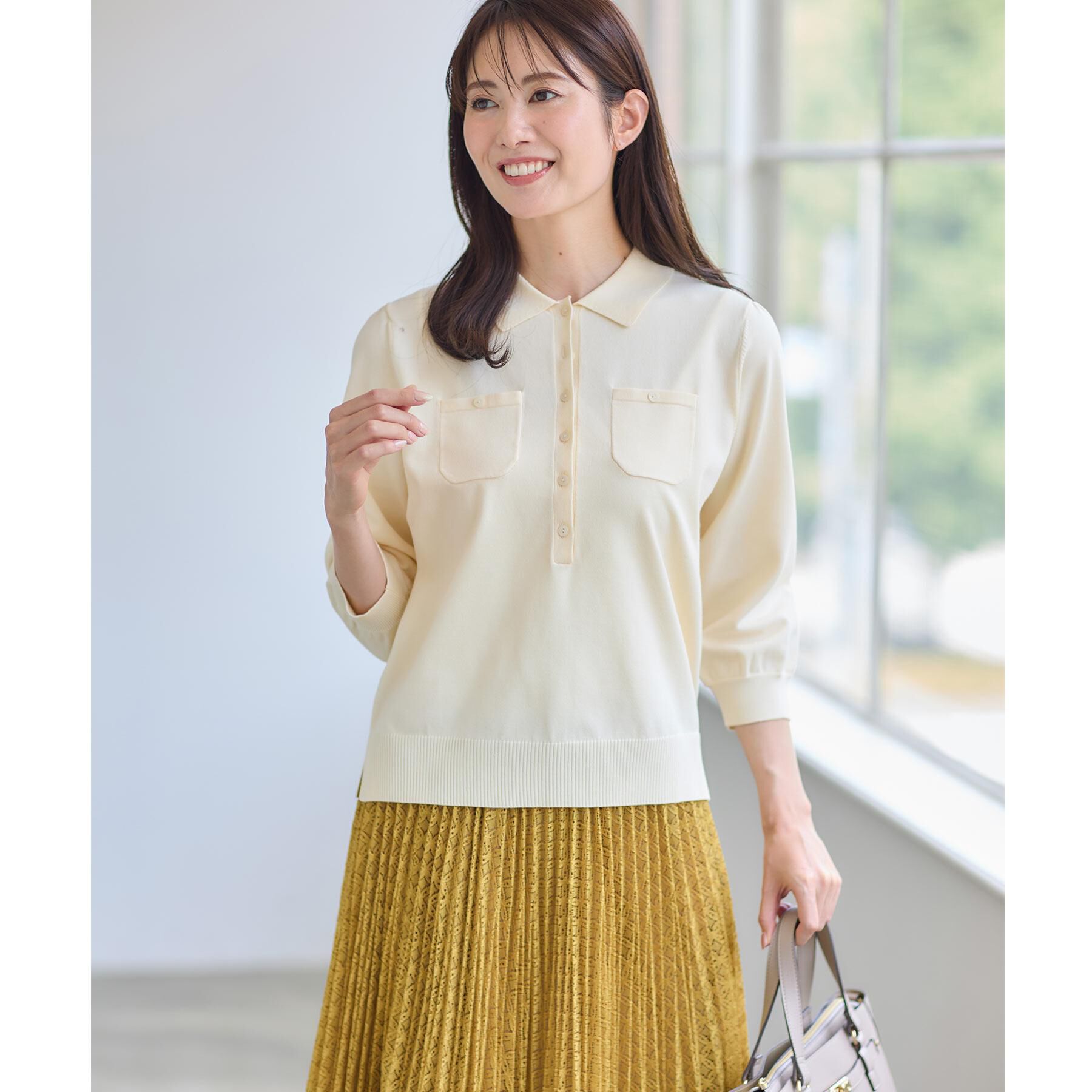 Reflect「【透けにくい◎】衿付き七分袖ニット」|ニット・セーター|