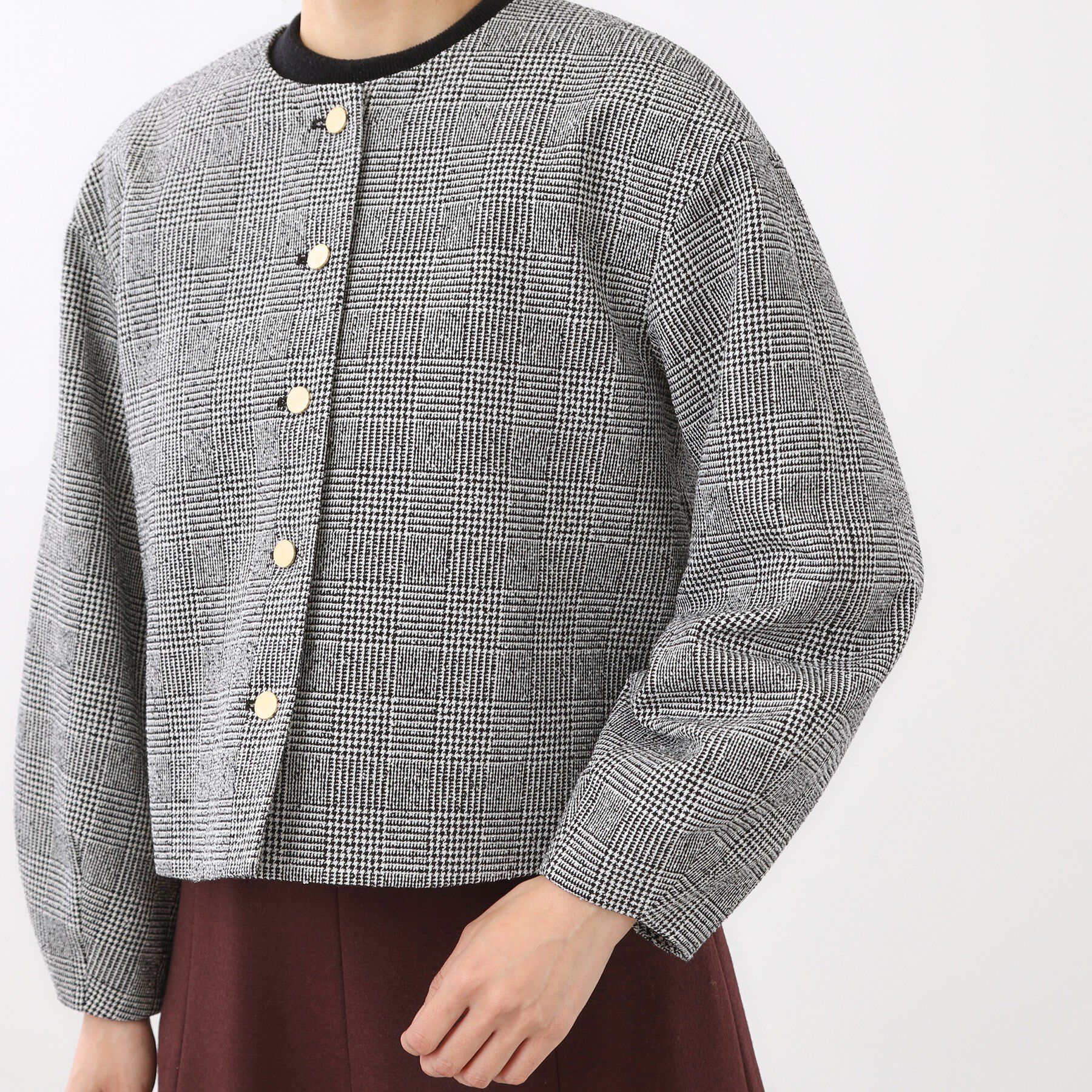 Reflect「【着映え◎／アームホールゆったり】グレンチェックジャコット」|ノーカラージャケット|