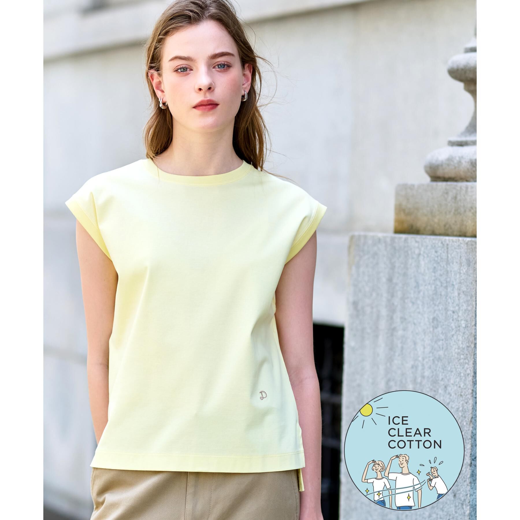 DRESSTERIOR「【接触冷感/抗菌防臭/消臭】アイスクリアコットンフレンチ」|Tシャツ・カットソー|ライトイエロー(03