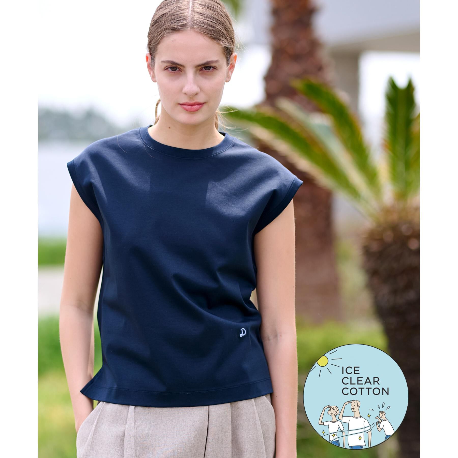 DRESSTERIOR「【接触冷感/抗菌防臭/消臭】アイスクリアコットンフレンチ」|Tシャツ・カットソー|ネイビー(094)