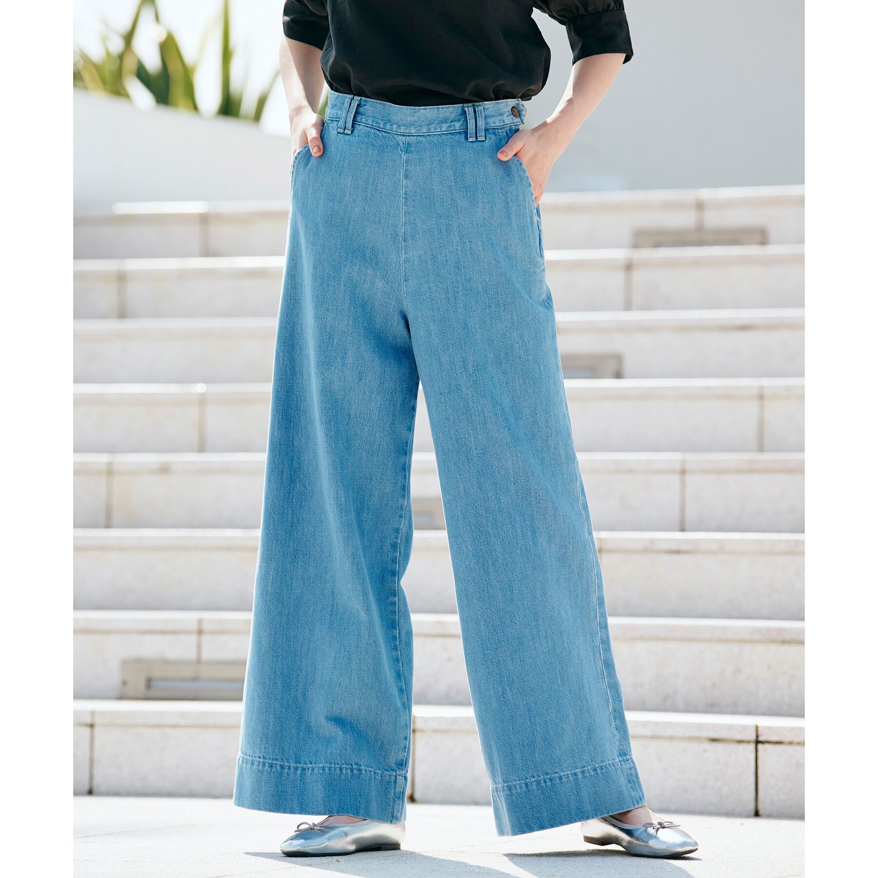 grove「【別注】Wrangler バギーパンツ」|デニム|サックス(090)