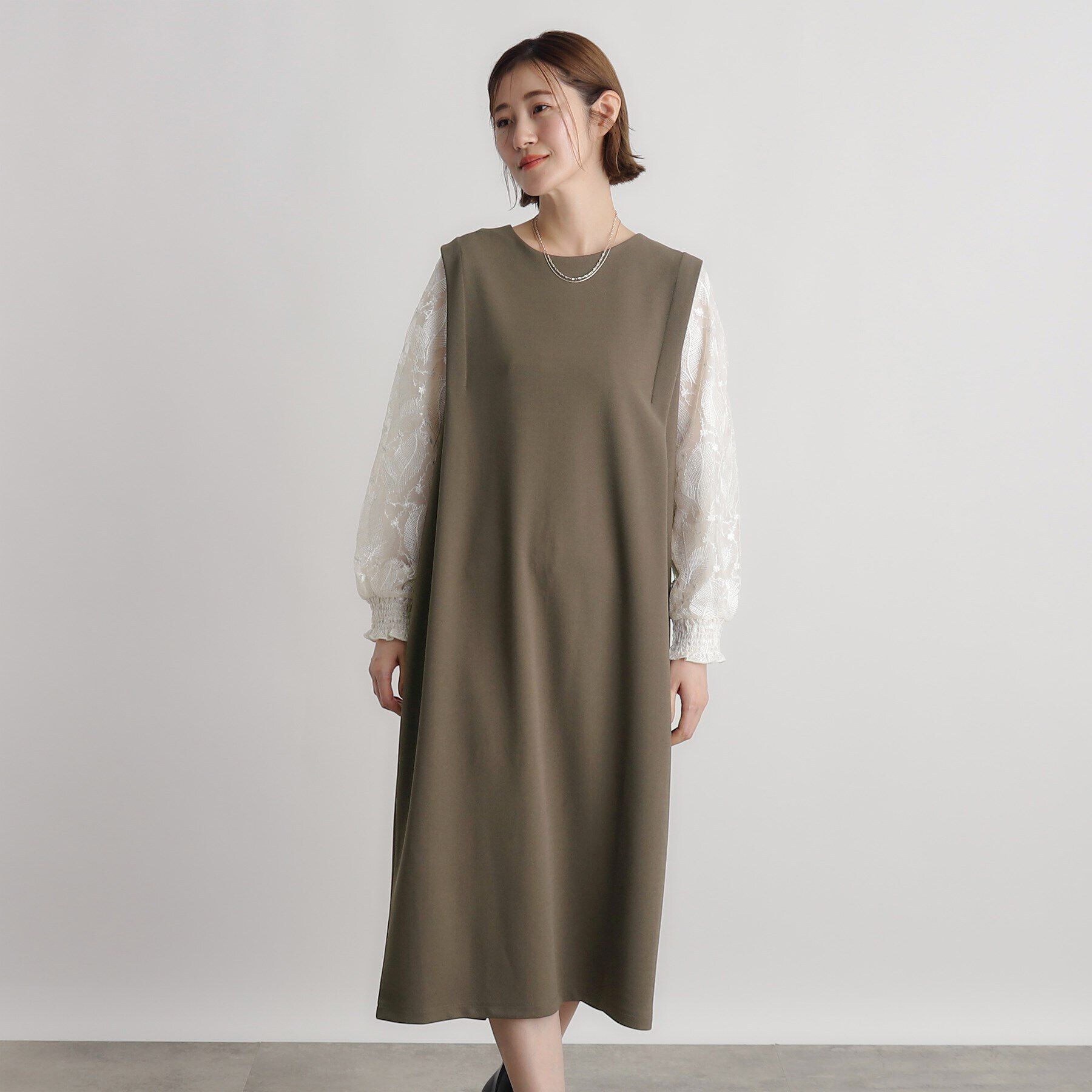 grove「袖スパンコールチュールコンビワンピース」|ワンピース|トープ(054)