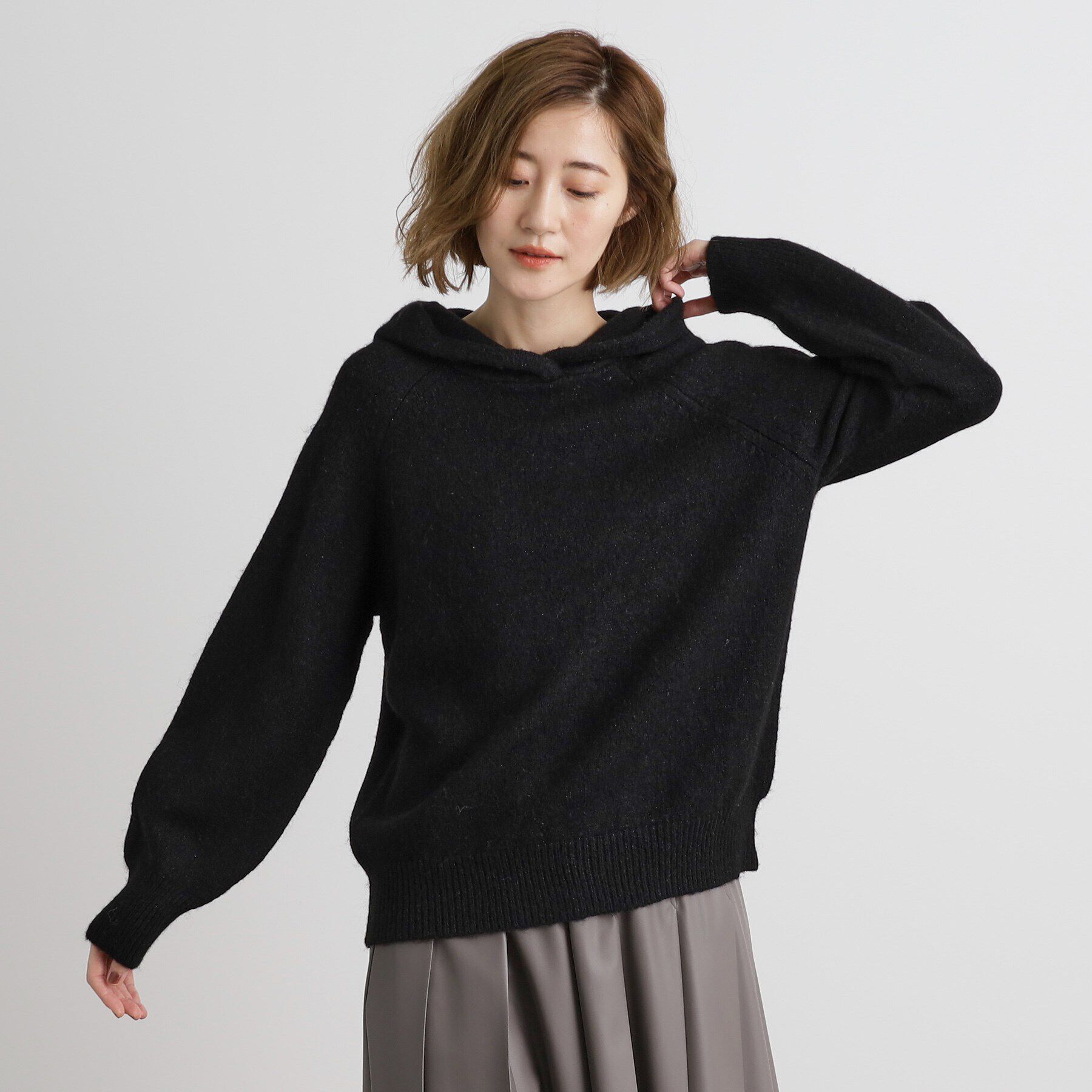 grove「杢ラメフードニットプルオーバー」|ニット・セーター|ブラック(019)