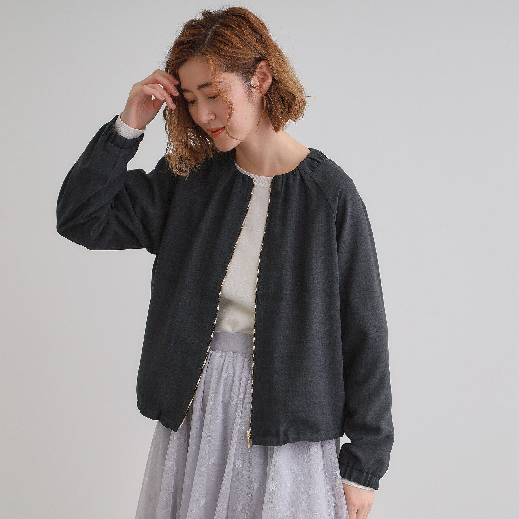 grove「軽やかに羽織る　リネンライクノーカラーブルゾン」|ブルゾン・スタジャン|