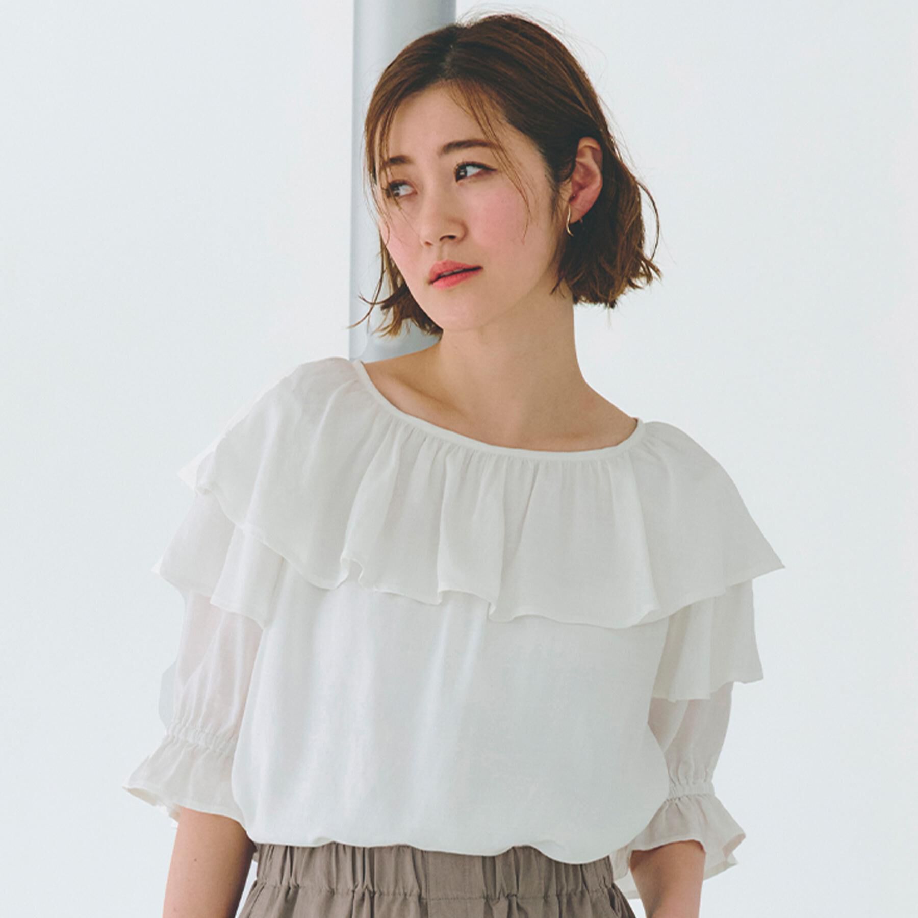 grove「麻調ダブルフリルブラウス」|シャツ・ブラウス|オフホワイト(003